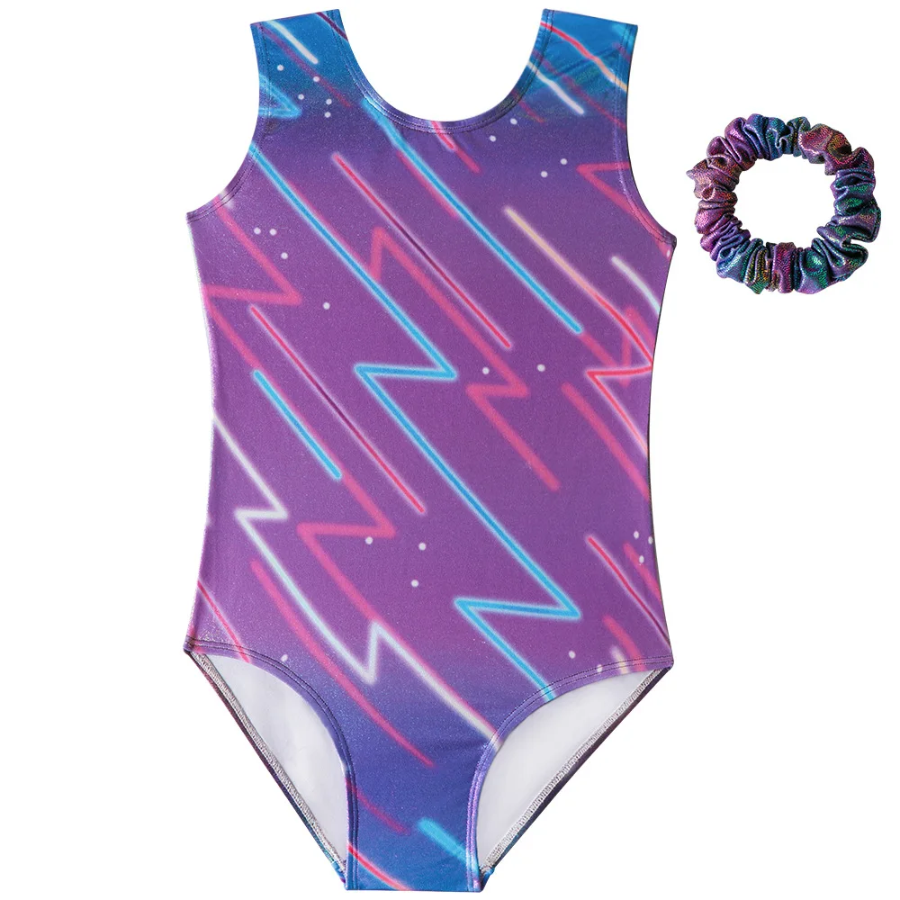 Children's Gymnastics Leotard With Digital Print, Sleeveless Bodysuit, Dance Jumpsuit For Practise