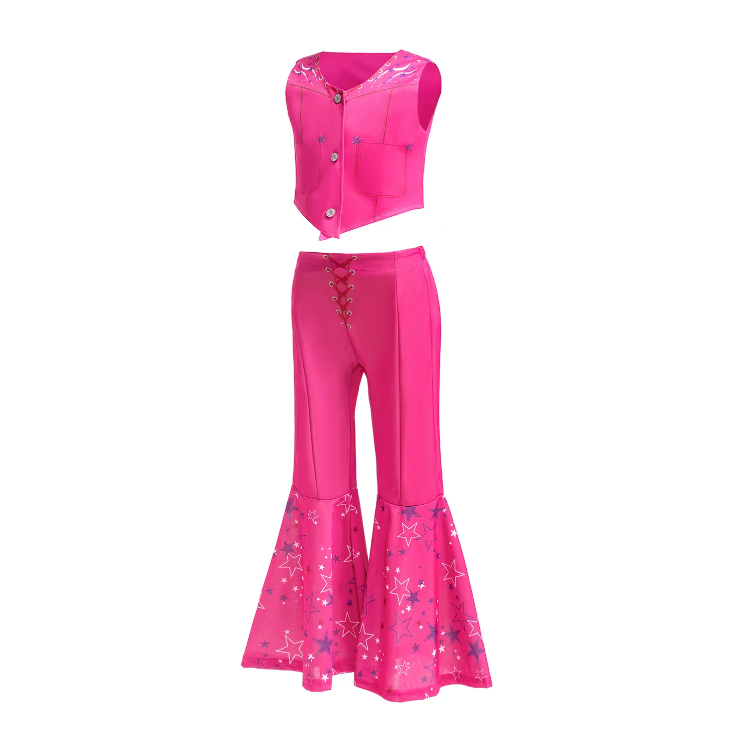 Girls Pink Cowboy Look Costume Hot Movie Margot Robbie Role Play Street Wear Barbi Dress up Top and Pants Doll Icon Clothing Set