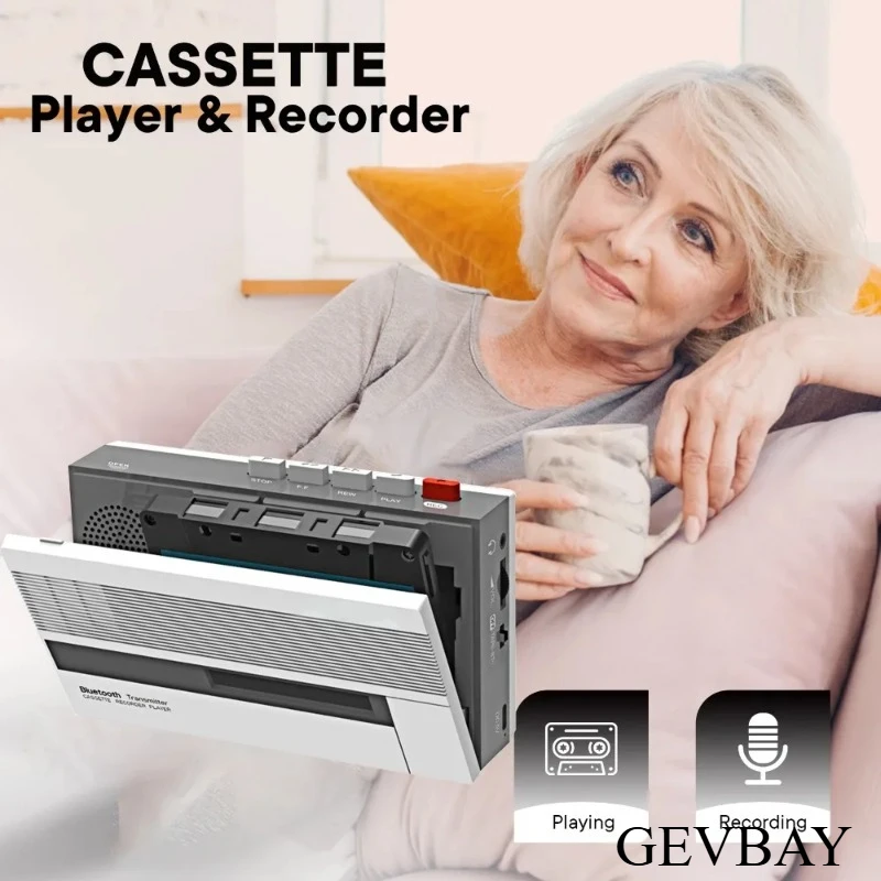 Portable Bluetooth Cassette Tape Player Recorder Built-in Speaker Headphone Jack Audio Digital Converter