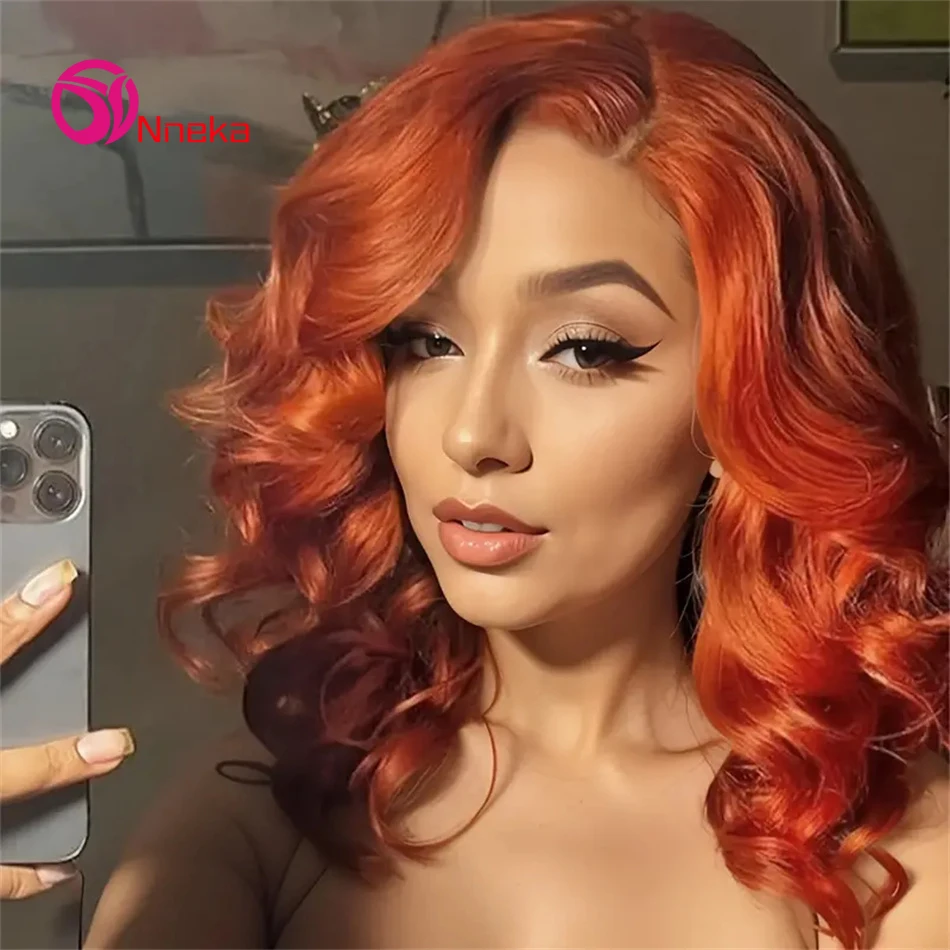 

200 Density Hd Transparent 13x6 Ginger Body Wave Lace Front Wig Orange Color 13x4 Lace Frontal Human Hair Wig For Women