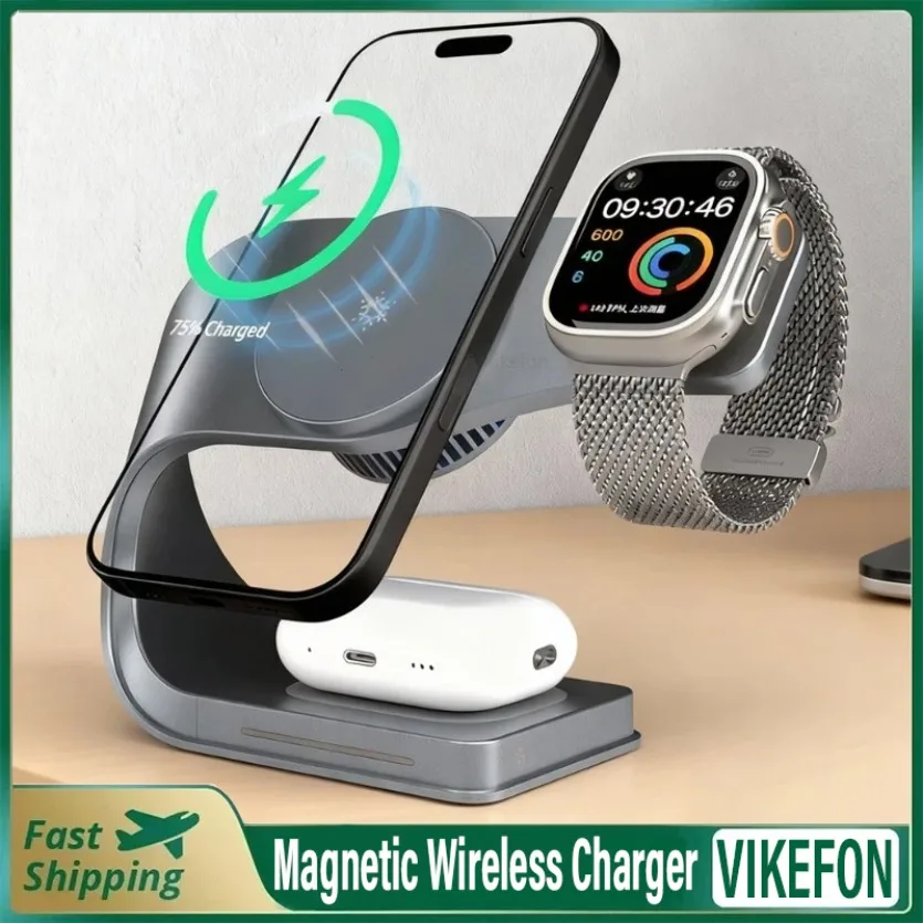 

3 in 1 Magnetic TEC Cooling Wireless Charger Stand For Magsafe iPhone 17~12 Pro Max Apple Watch 9/8/7 Airpods Pro Fast Charging