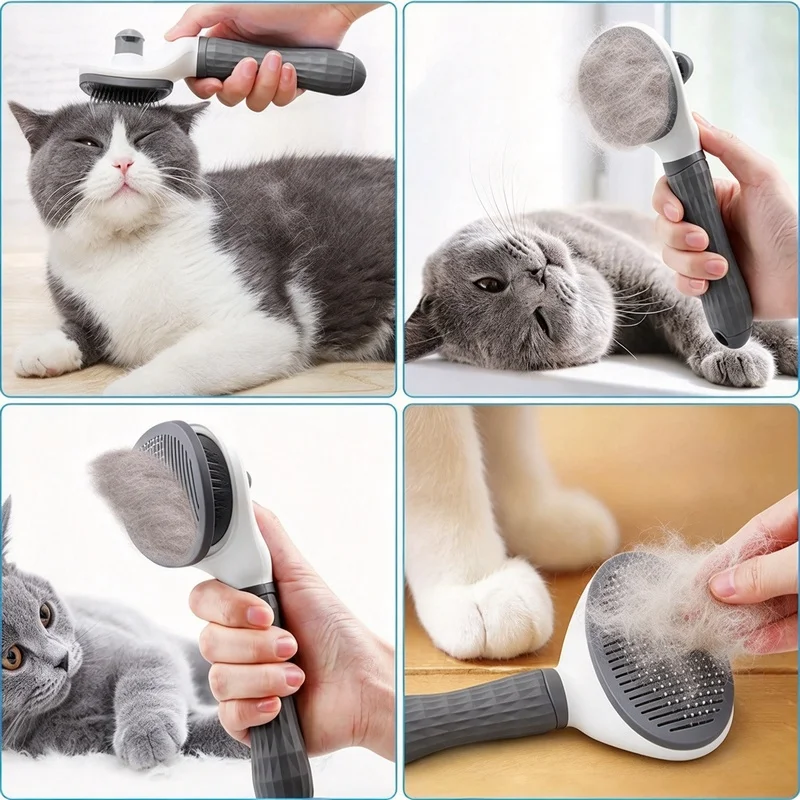 One-Click Self-Cleaning Pet Slicker Brush, Automatic Floating Hair Removal Comb for Dogs & Cats Grooming