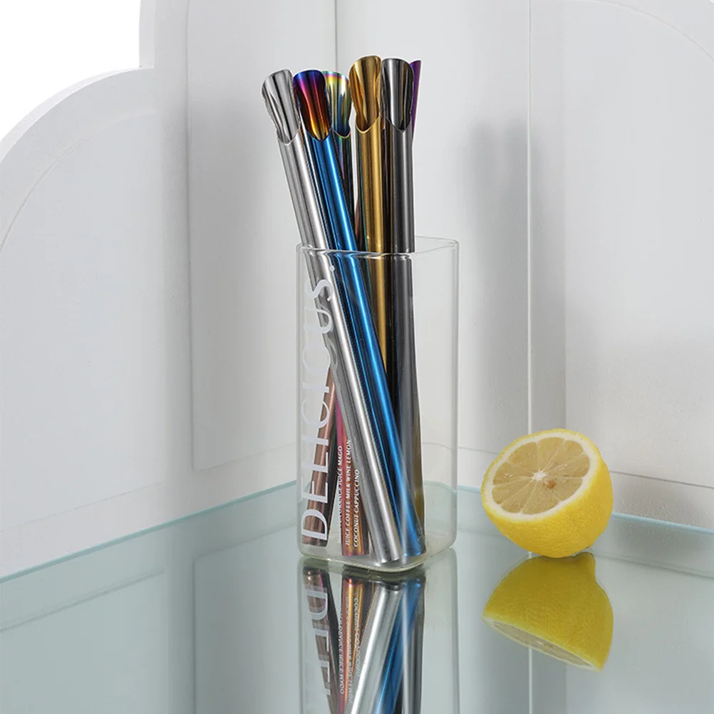 

4Pcs Stainless Steel Straw Reusable Metal Drinking Straw Colored Stirrer for Smoothies Milk Tea Drinks