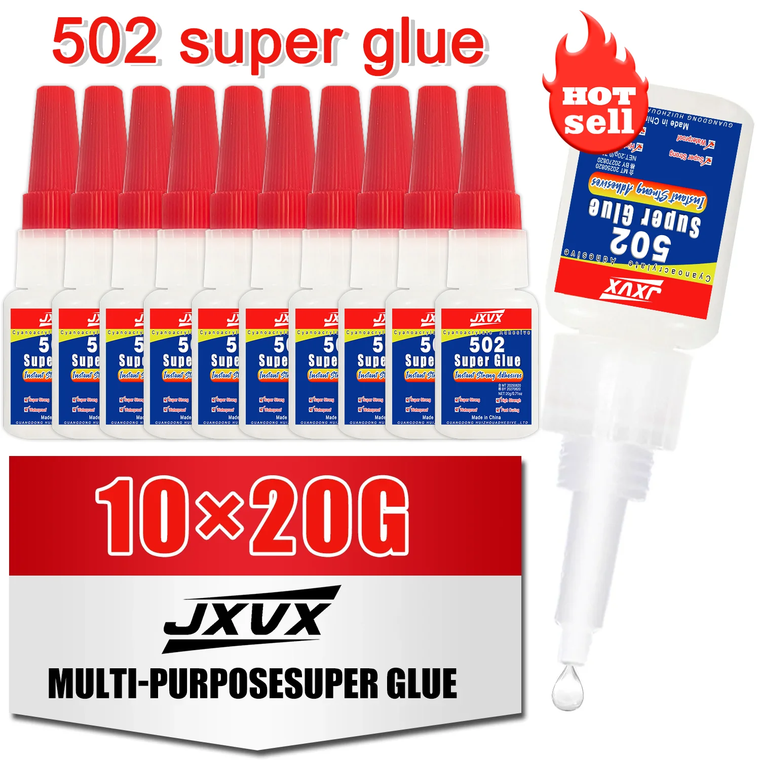 10PCs Professional 502 Super glue High Strength Quick-drying Cyanoacrylate Transparent  Waterproof Adhesive for leather, rubber, wood, Metal High Strength Liquid glue Tool With Precision Distributor 0.7oz.