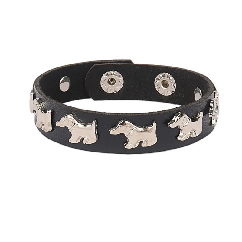 New Skeleton Dog Star Skull Rivets Spike Punk Gothic Rock Leather Buckle Studded Bracelet For Women Men Bracelets Bangles