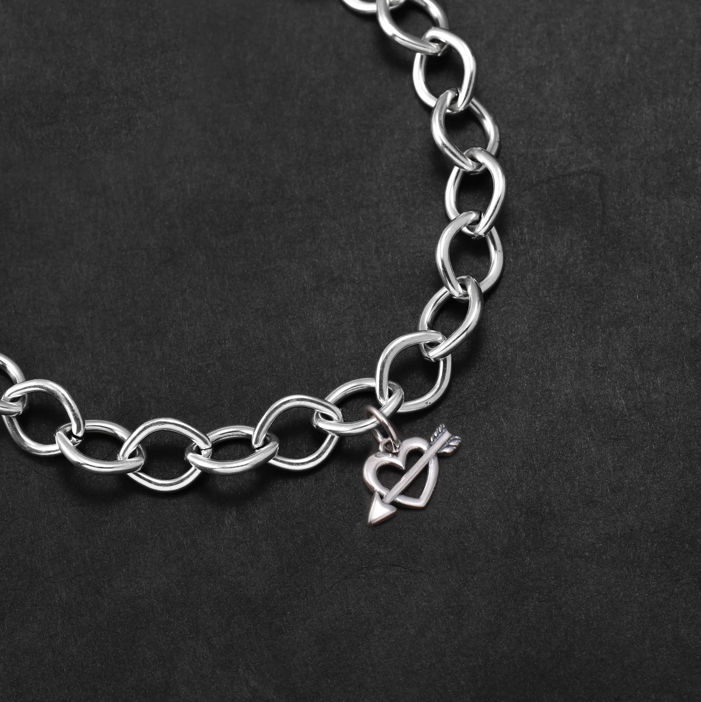 Genuine 925 sterling silver Forged Link Charm Bracelet paired with The Arrow of Love pendant