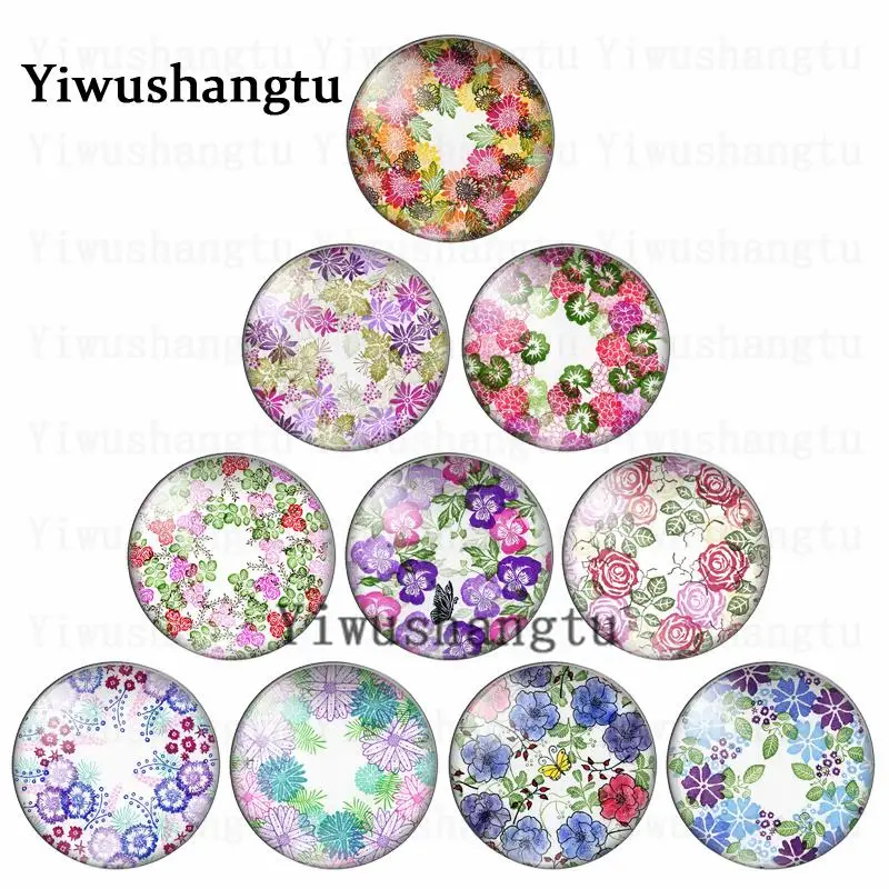 Painting flowers beautiful sketch 12mm/20mm/25mm/30mm Round photo glass cabochon demo flat back Making findings