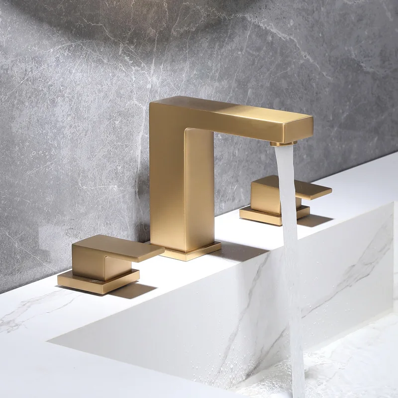 European Double Handles Three-hole Faucet Bathroom Washbasin Hot And Cold Water Basin Bathroom Faucet