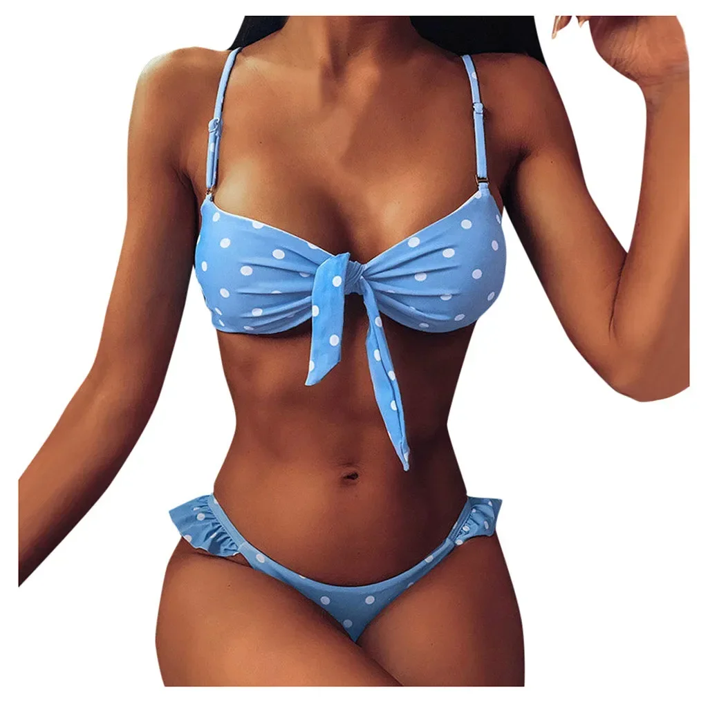 Women'S Swimsuit Holiday Tow Swimwear Set Pool Swimsuit Ladies Bikini Beach Dot Print Swimwears Tankinis Set Traje De BañO Mujer