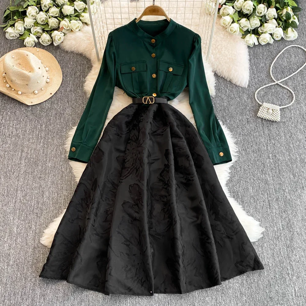 

Sexy Stand Collar Hotsweet Long Sleeves Chic Elegant Jacquard Slim Dresses French Evening High Street Autumn Winter Clothing