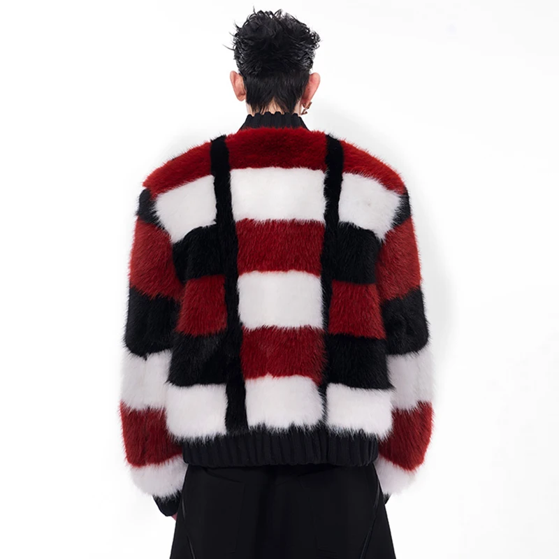 LUZHEN Imitation Sweater High Fur End Jacket Men's Collarless Spring Thickened Knitted Color Contrast Casual Men's Tops JY5465