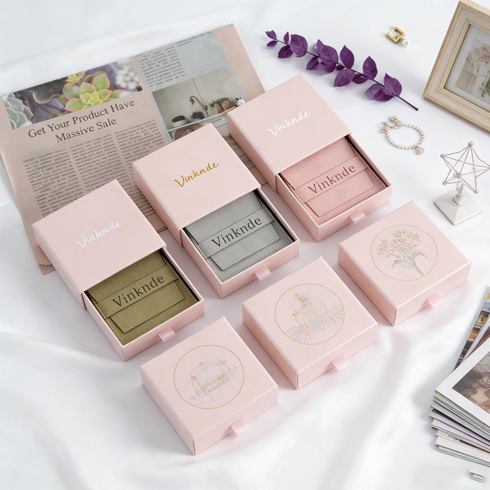 

24/50/100 шт. Индивидуальные выдвижные упаковочные коробки 9x9x2.5см, роскошные подарочные пакеты из микрофибры для ювелирных изделий, коробки для хранения ожерелий и серег