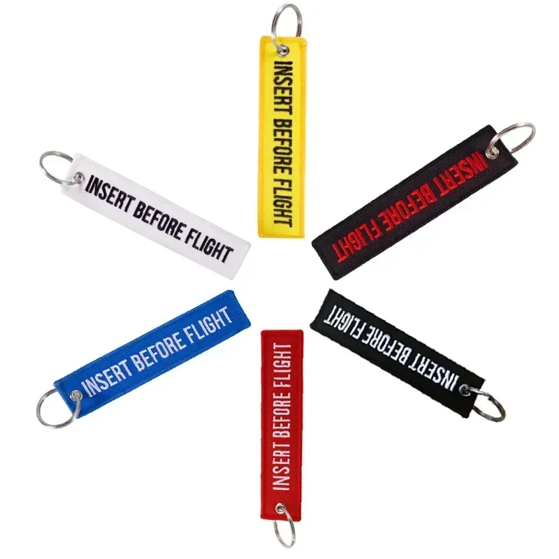 Embroidered Keychain REMOVE BEFORE FLIGHT Double Sided Multicolor Aviation Motorcycle Webbing Car Key Bag Pendant Jet Tag Gift