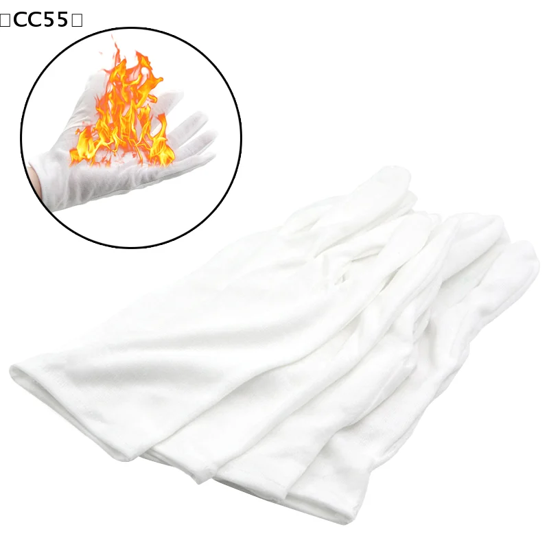 〔CC55〕4Pcs/Set White Cotton Fire Magic Gloves With Flame Design For Magic Tricks And Performances