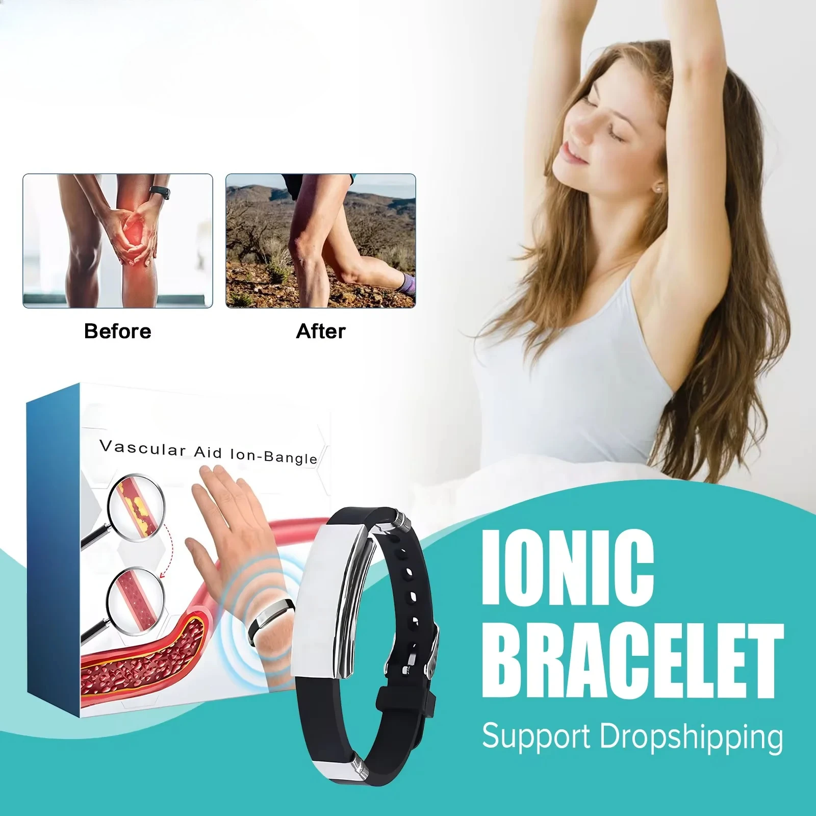 

Браслет с силовой ионикой, стимулирует кровообращение, улучшает головокружение, дискомфорт, снимает усталость, снятие стресса, боль, помогает спать 2026