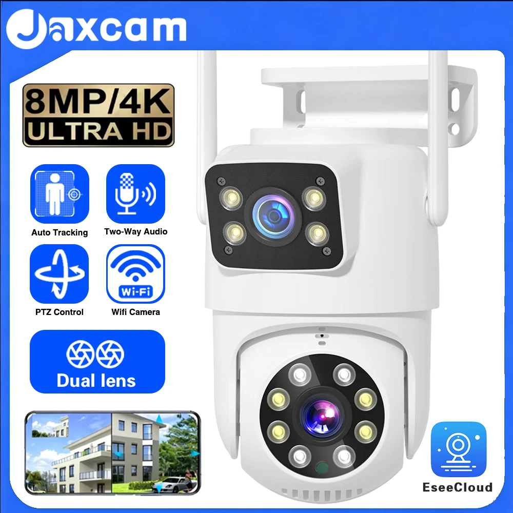 

4K 8МП PTZ Wi-Fi камера с двумя объективами, Full HD, двойным экраном, ИИ-отслеживанием человека, для наружного видеонаблюдения