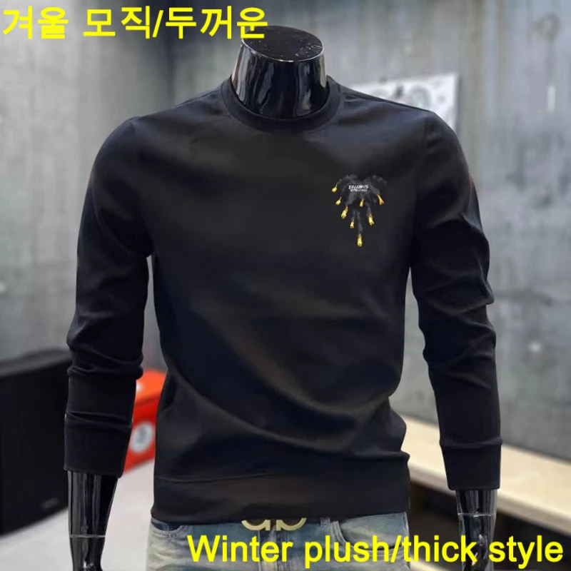 Winter Warm Men\'s Sweater Korean Harajuku High Street Cotton Sweatshirt Plush Thick Oversized O Neck Print Top Men\'s Clothes New