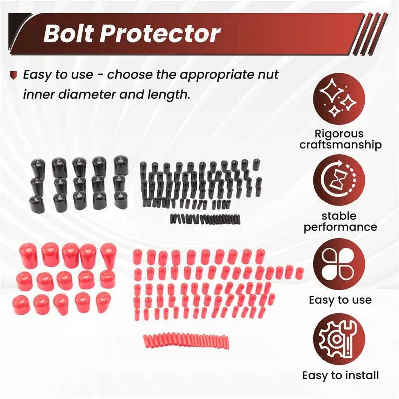 200 Pieces Rubber End Caps Flexible Screw Cap Covers Black Red Plastic Screw Caps In 9 Size-[97Lemons]