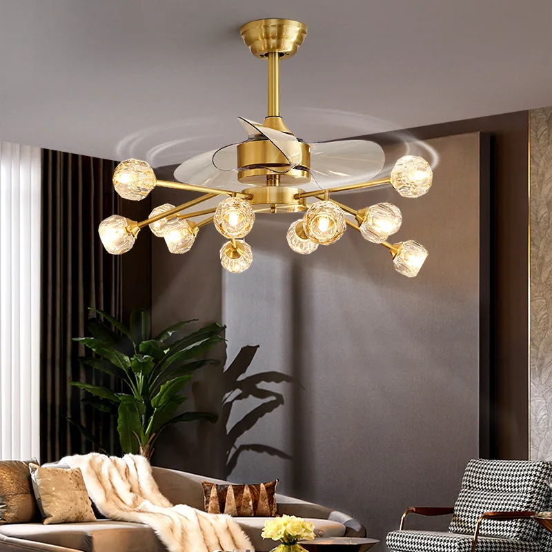 Crystal molecular lamp For living room dining room invisible ceiling fan led light luxury European style DC 110v-220v