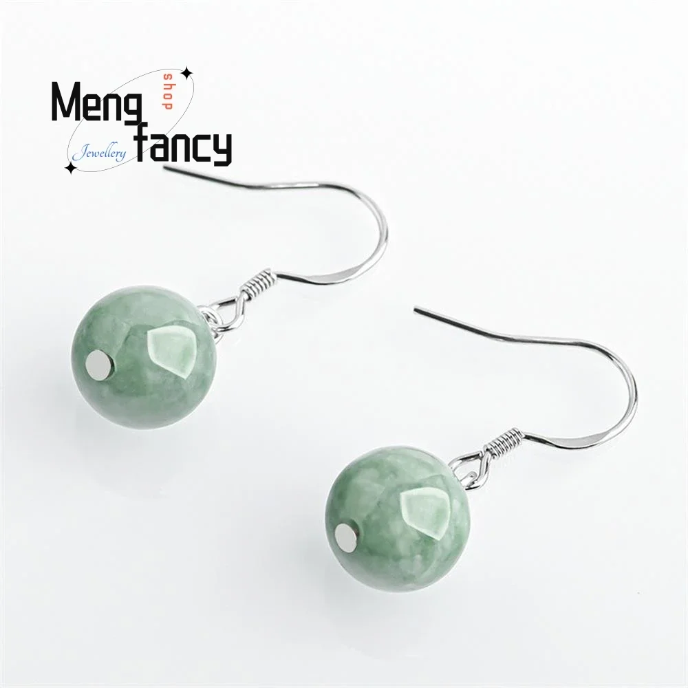 

Natural A-goods Jadeite Bean Green Round Bead Earring S925 Silver With Jade Stone Exquisite Elegant Fashion Jewelry Holiday Gift