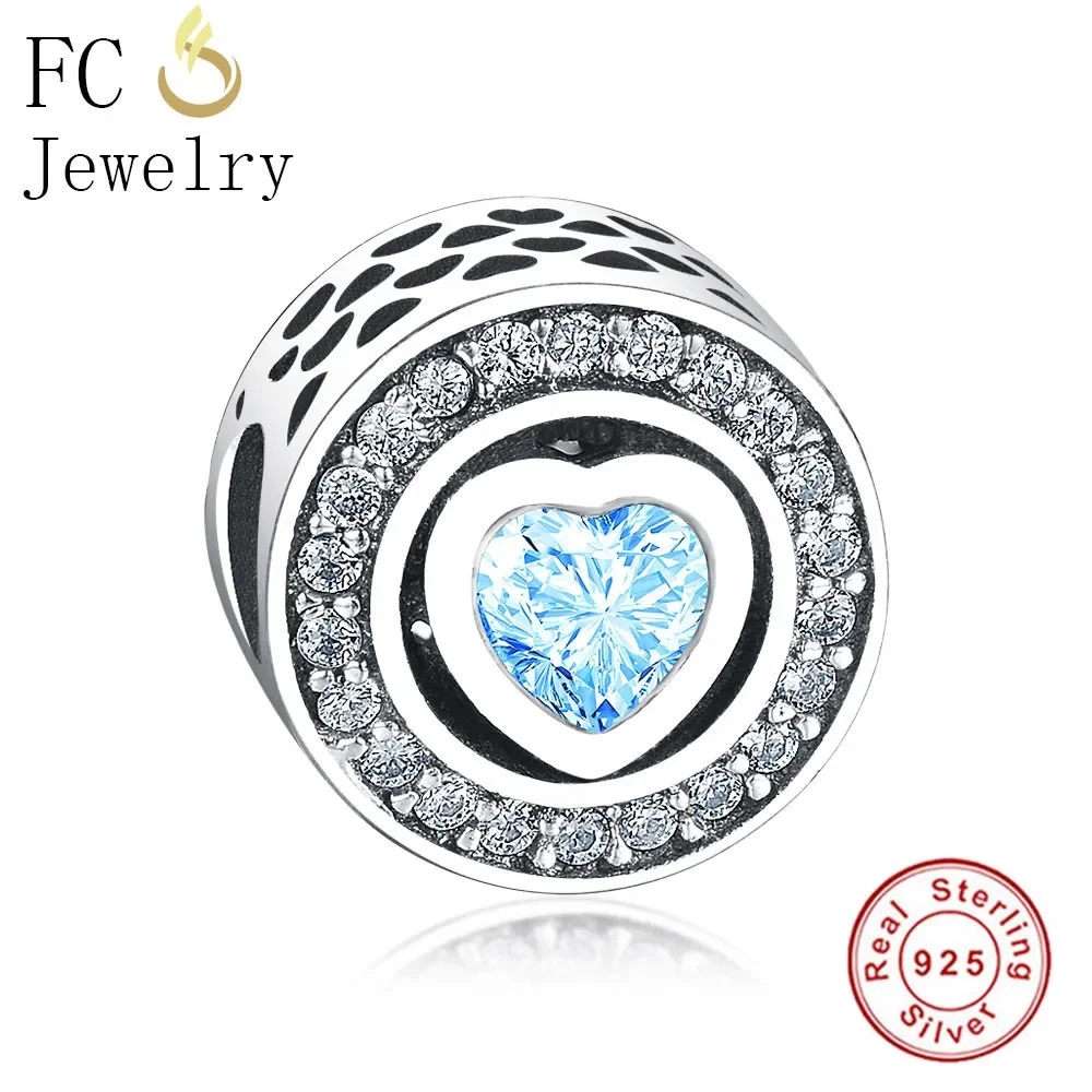 FC Jewelry Fits Original Brand Charms Bracelets Bangles 925 Sterling Silver Blue Pink Heart CZ Stone Love Beads 2018 Berloque