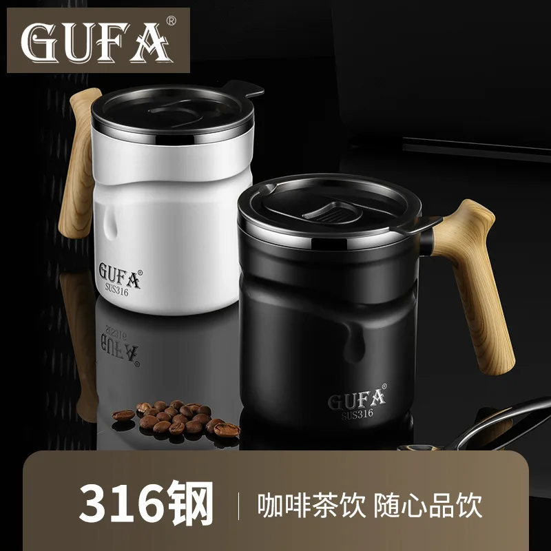 316 stainless steel mug with lid tea cup double layer anti scald anti drop cup home office coffee cup gift