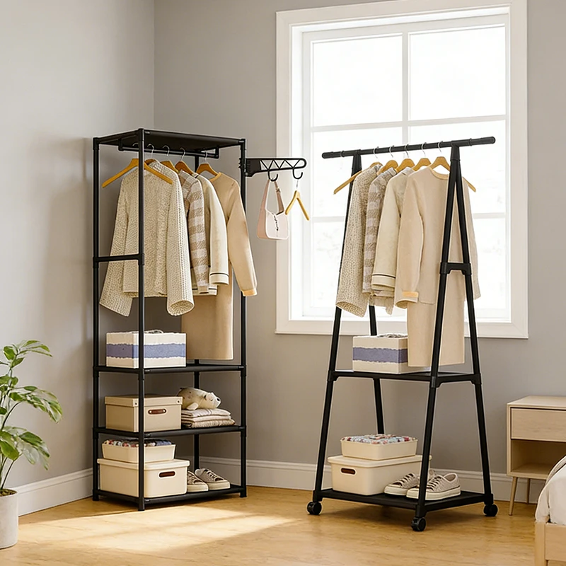 Coat Rack Triangular Multi-functional Mobile Coat Rack Multi-layer Storage,Hanging Clothes Integrated BedroomBalcony Drying Rack