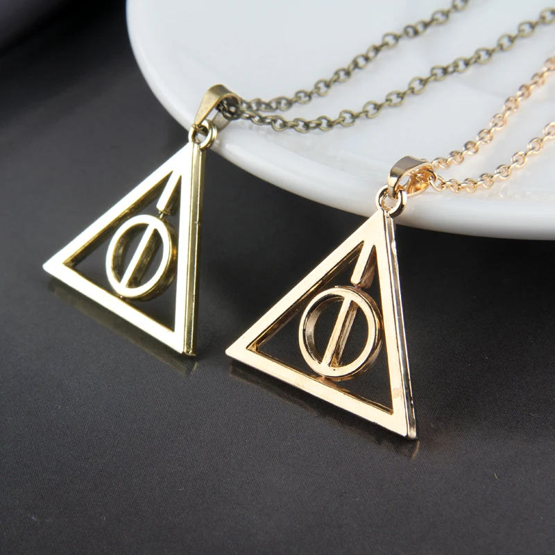 Triangle Necklace The Deathly Hallows Pendant Action Toy FiguresMovie Trendy Jewelry Chain Women Men Accessary Choker Collares