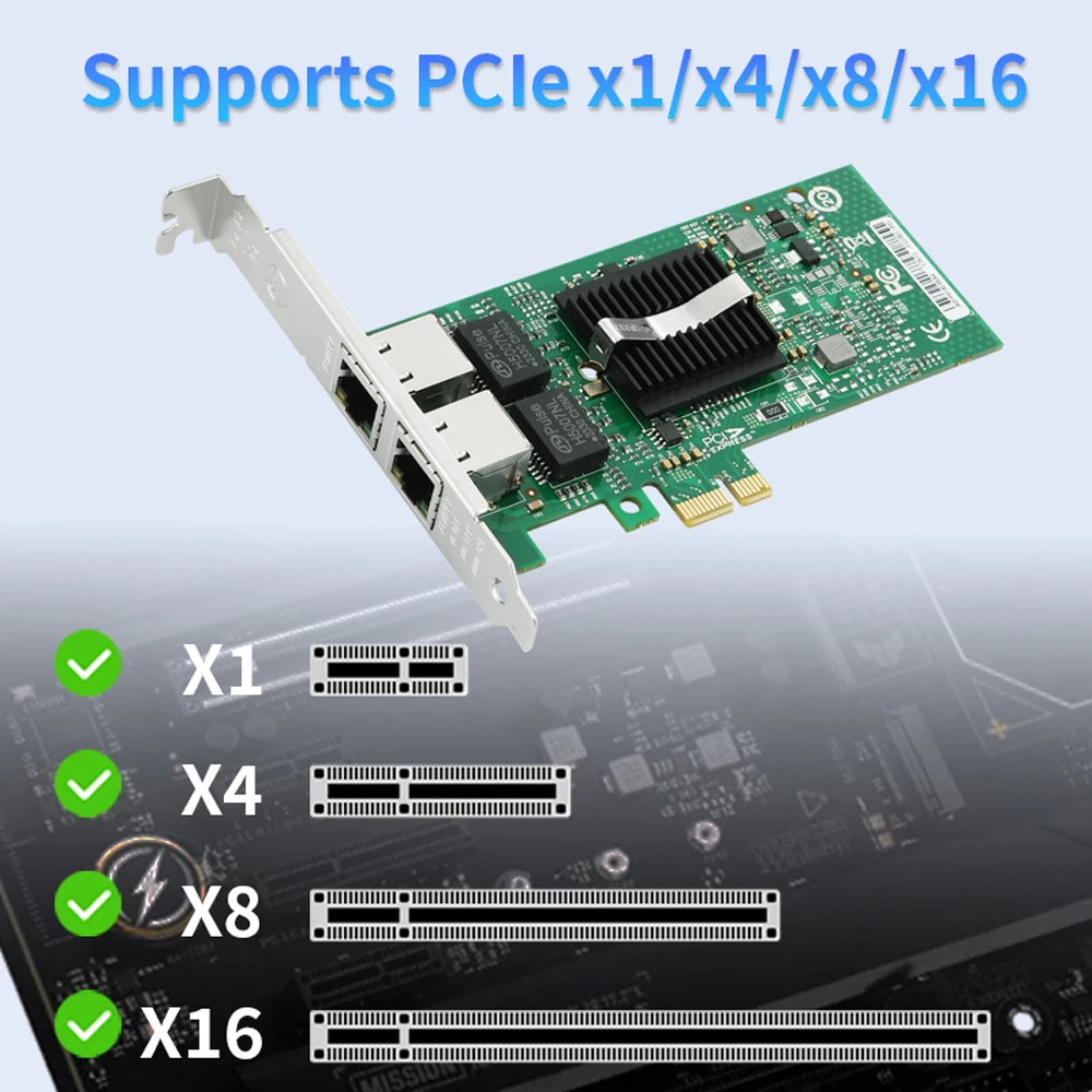 بطاقة شبكة Intel 82576-T2 ثنائية المنفذ PCI-E X1 جيجابت إيثرنت 10/100/1000 ميجابت في الثانية محول LAN وحدة تحكم سلكية NIC Server PC