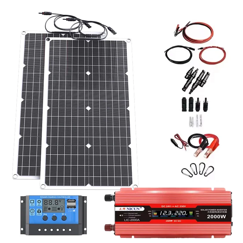 Solar CompleteKit Power W/100A MPPT Controller,110V 220V Inverter&10AH 30AH LiFePO4 Battery for Home/RV/Camping