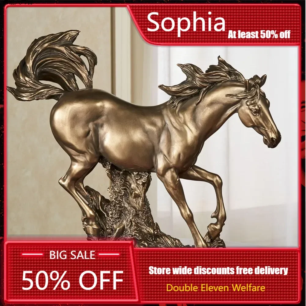 Wild Running Galloping on Open Plains, Horse Table Sculpture - Bronze Decoration - Made of Resin - Tabletop Statue Home Decor