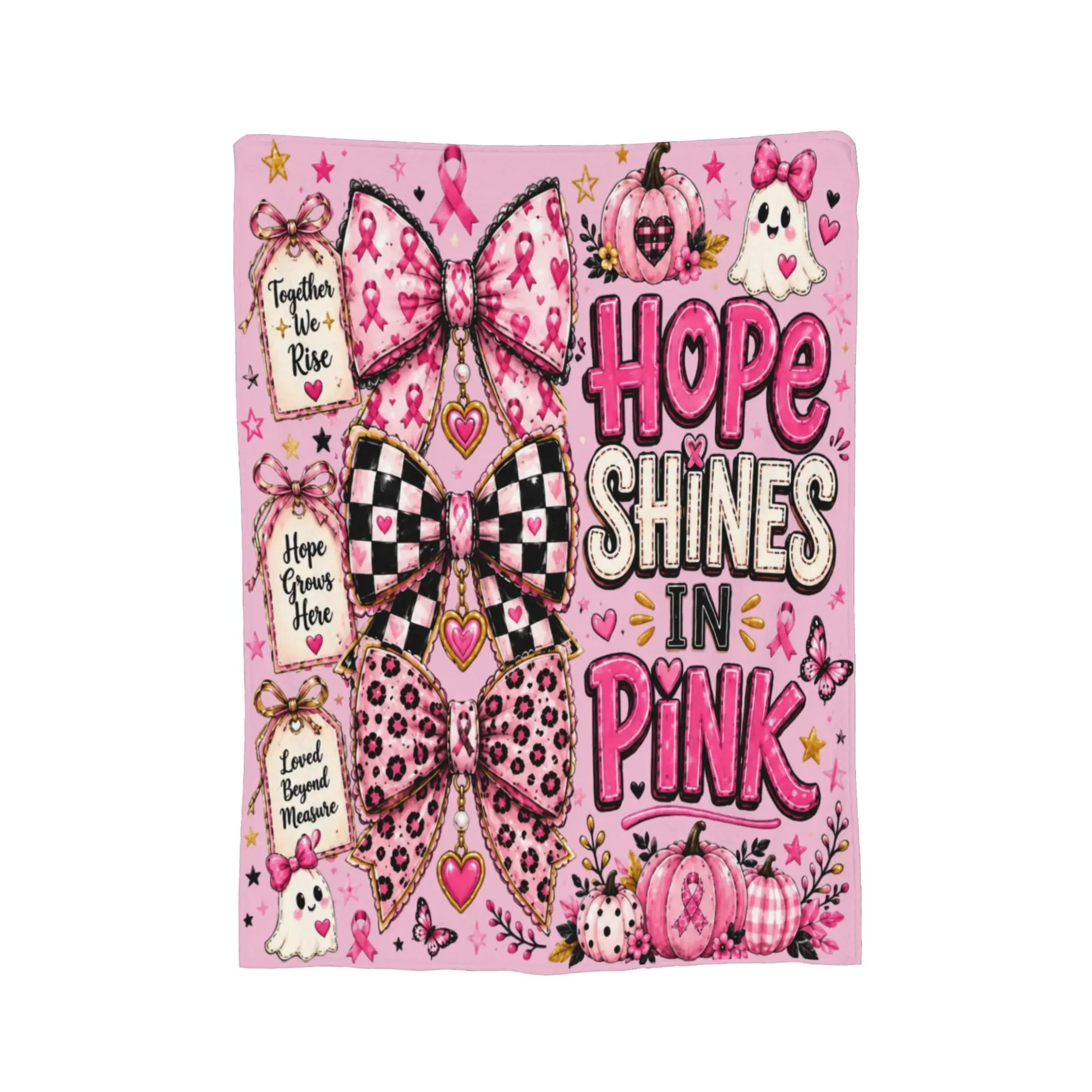 Breast Cancer Awareness Pink Ribbon Hope Together We Rise Halloween Blanket Velvet  Warm Throw Blankets for Travel Bedroom Quilt