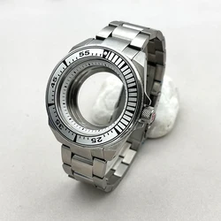 45mm Silver Seiko Samurai King Series Watch Cases Bezel Insert With The Strap Fits NH35 NH36 7S26 Movement Watch Replace Parts