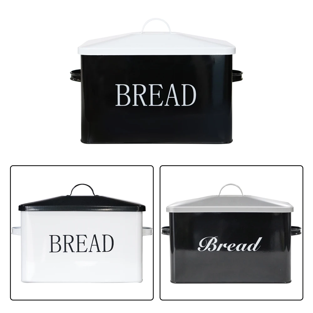 SOTECH Metal Bread Box Black Farmhouse Style Bread Bin For Kitchen Countertop Homemade Bread Food Storage Container