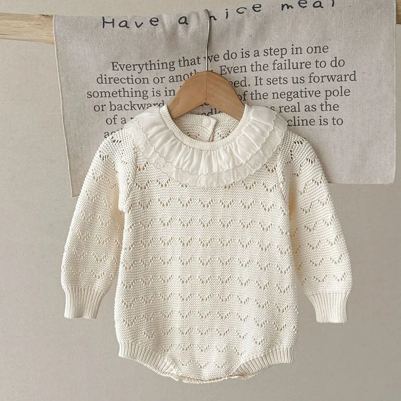 جديد خريف 2025 0-24 متر ملابس أطفال طفل رضيع فتاة محبوك رومبير بأكمام طويلة بلون الرضع طفل الفتيات محبوك بذلة