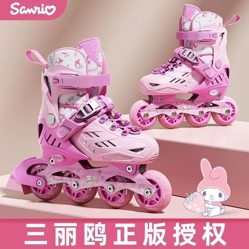 My Melody-patines de Anime Kawaii Sanrio para niños, zapatos de ruedas ajustables, lindos dibujos animados, Kuromi Cinnamoroll, regalos