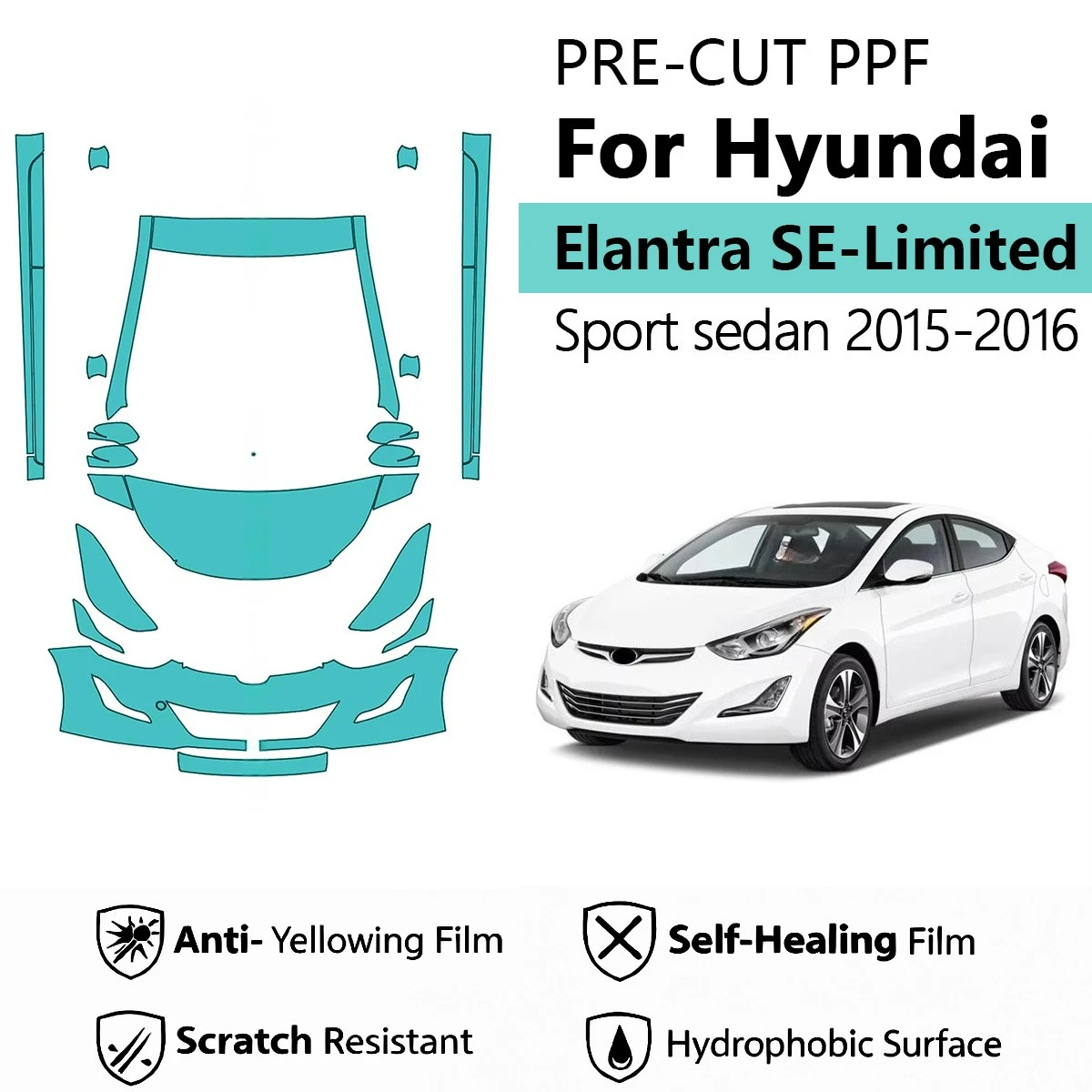 For Hyundai Elantra SE-Limited-Sport sedan 2015-2016 Pre-Cut Paint Protection Film PPF Transparent Car Film Automotive PPF