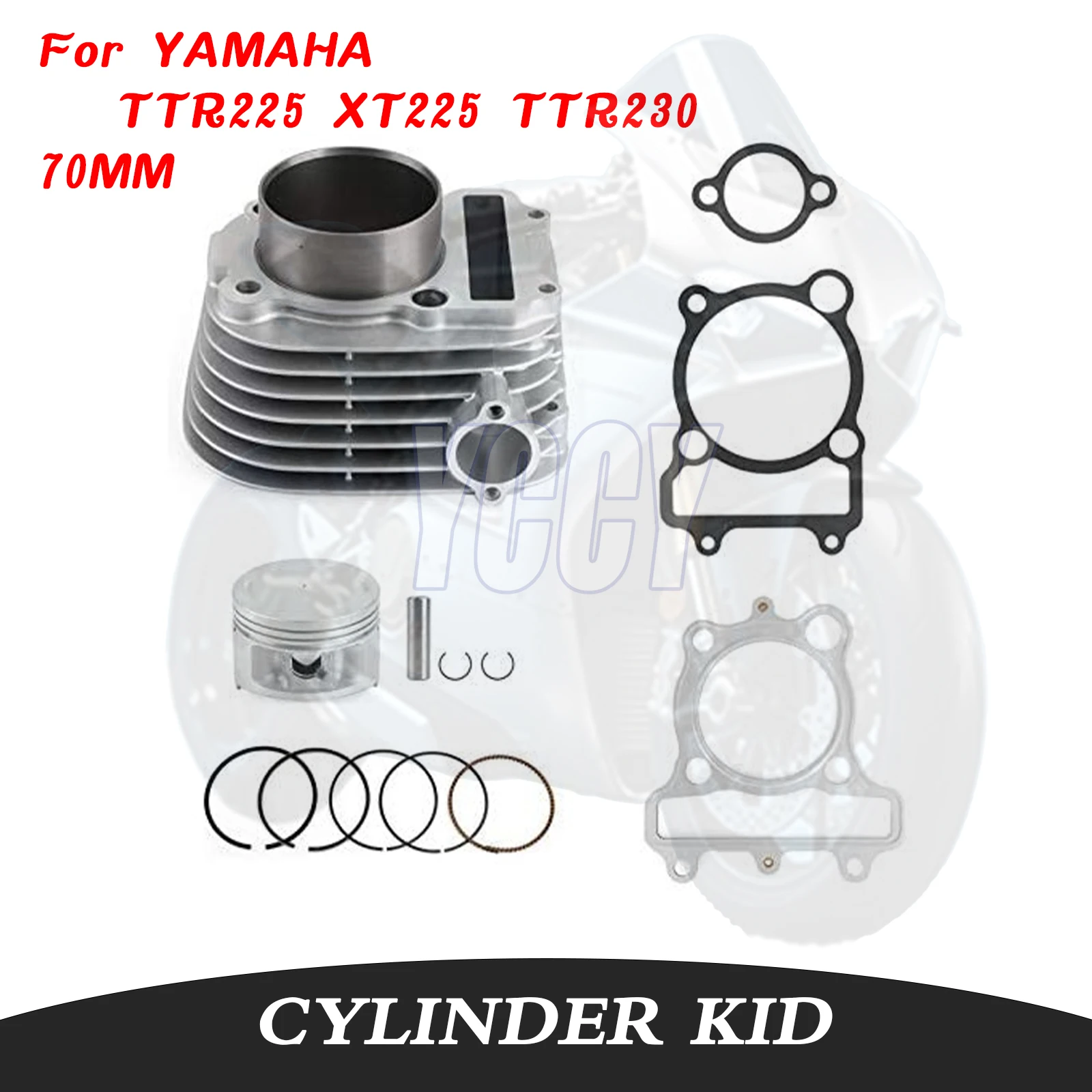 Kit de cilindro de motor de motocicleta impecable de 70mm y 225cc, junta de Anillos de pistón compatible con YAMAHA TTR225 XT225 TTR230 TTR XT 225 1992-2016