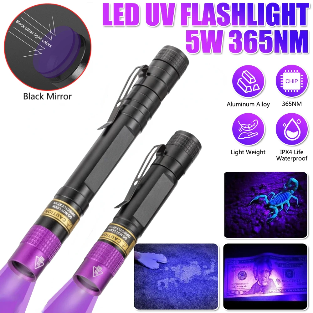 365nm UV Led Flashlight Powerful Black Light Invisible Pen Torch Money Scorpion Cat Pet Stains Marker Ore Check Use AAA Battery