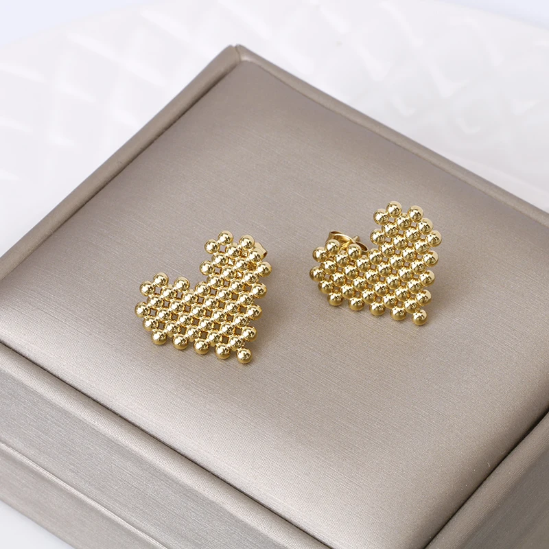 Hgflyxu Gold Color Small Stud Earring for Women Heart Stainless steel Ear Jewelry Wholesale High Quality