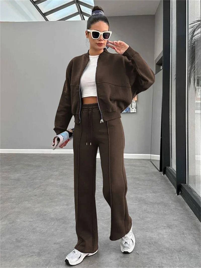 Streetwear 2 Piece Sets Women Outfit Winter Fall Clothes 2024 Women Solid Zip Up Top and Pants Sets Casual Sweatsuits Woman Sets