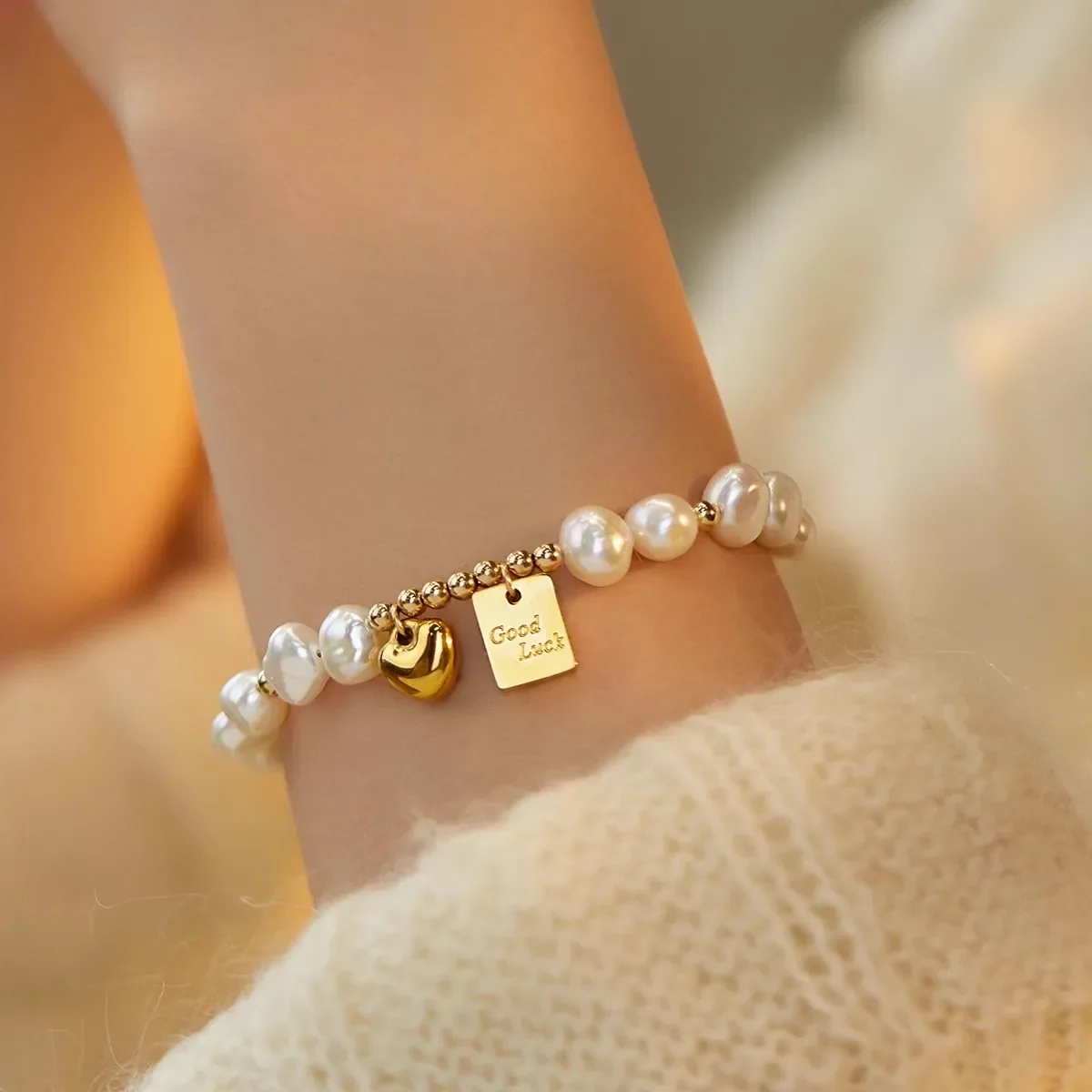 Hengsheng 7-8mm Baroque Freshwater Pearl Bracelet Copper Heart 16cm+4cm Adjustable Bracelet for Women Jewelry Gift 2025 New In