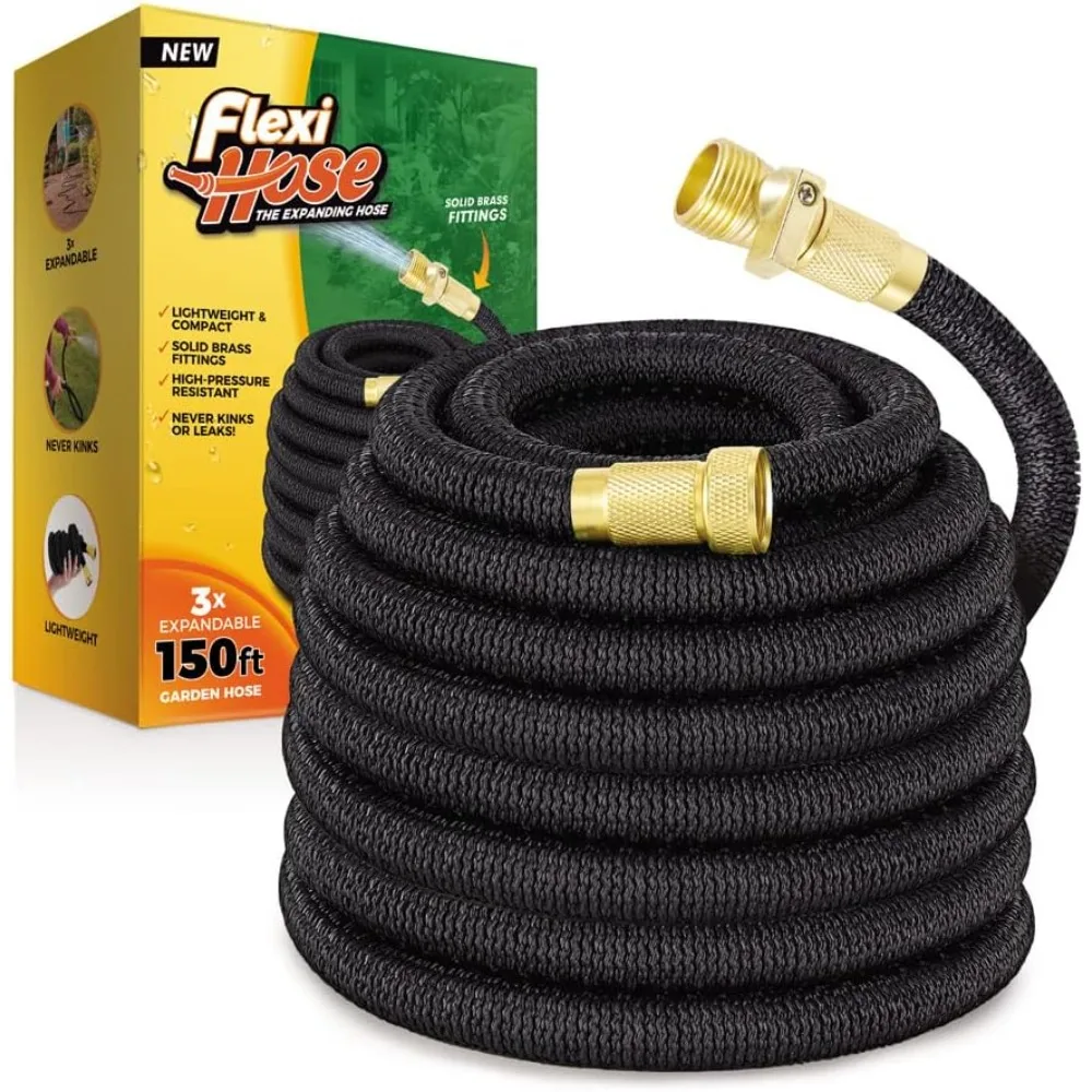 

Flexi Hose Lightweight Expandable Garden Hose, No-Kink Flexibility, 3/4 Inch Solid Brass Fittings and Double Latex Core