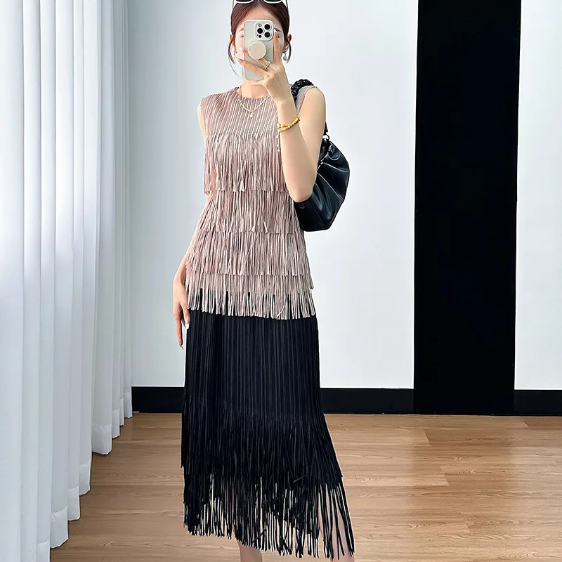 

Tassel Skirt Pleated Miyake Senior Sense Fashion Versatile 2025 Summer New Solid Colour Leisure Solid Half-body Skirt ALSEY