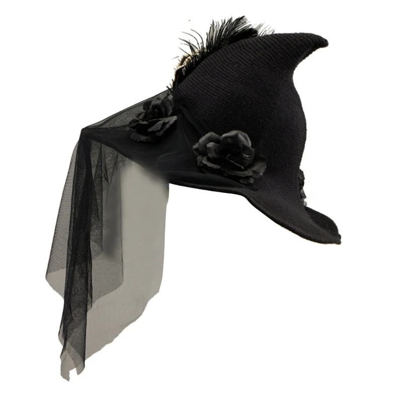 Halloween Flower Witch Hat with Skull Hand Veil Applique Women Halloween Hat Festival Carnivals Party Cosplay Hat