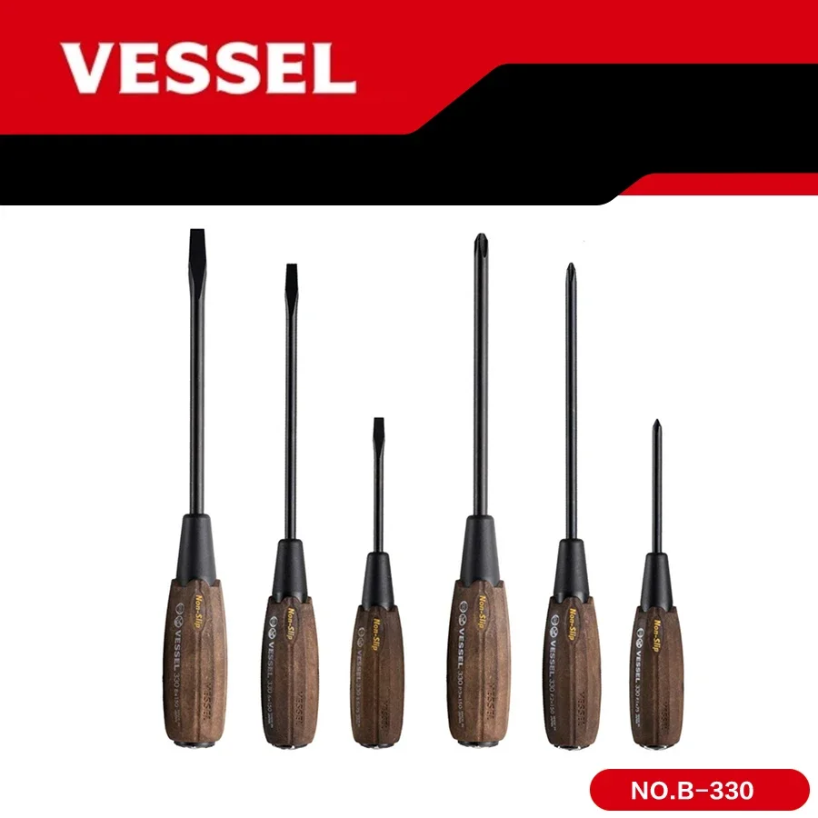 VESSEL  Wood-Compo Tang-thru type Non-slip Screwdriver PH1 PH2 PH3 SL5.5 SL6 SL8 B-330