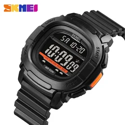 SKMEI 5bar Waterproof LED Light Stopwatch Sport Watches Mens Countdown Digital Wristwatch PU Leather Calendar Alarm reloj hombre