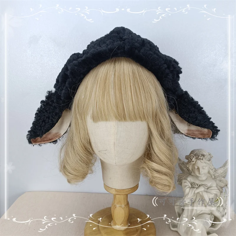 Lamb Ears Beret Cloud Hat Plush Sheep Ear Hat Lolita Lambswool Milk White Cute Lolita