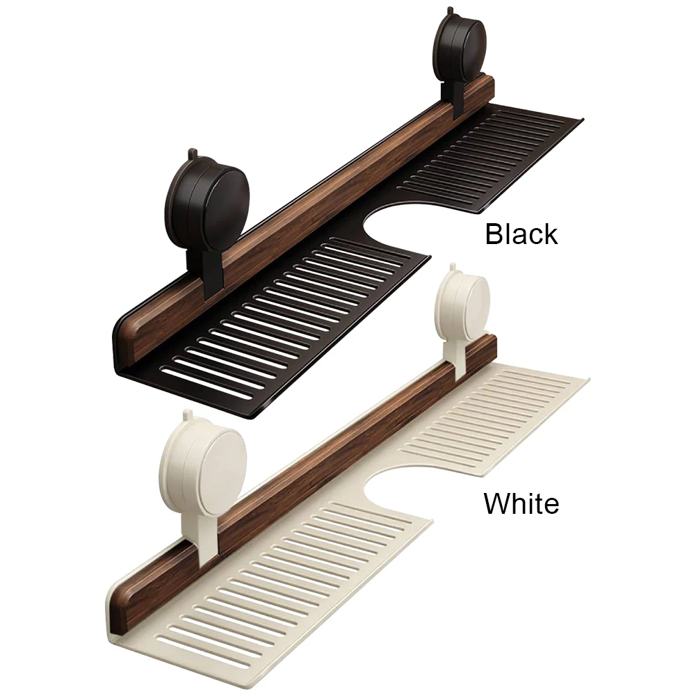 Walnut Suction Cup Bathroom Shelf No Drilling Wall Mounted Sink Shelf Heavy Duty Storage Rack Bathroom Accessories