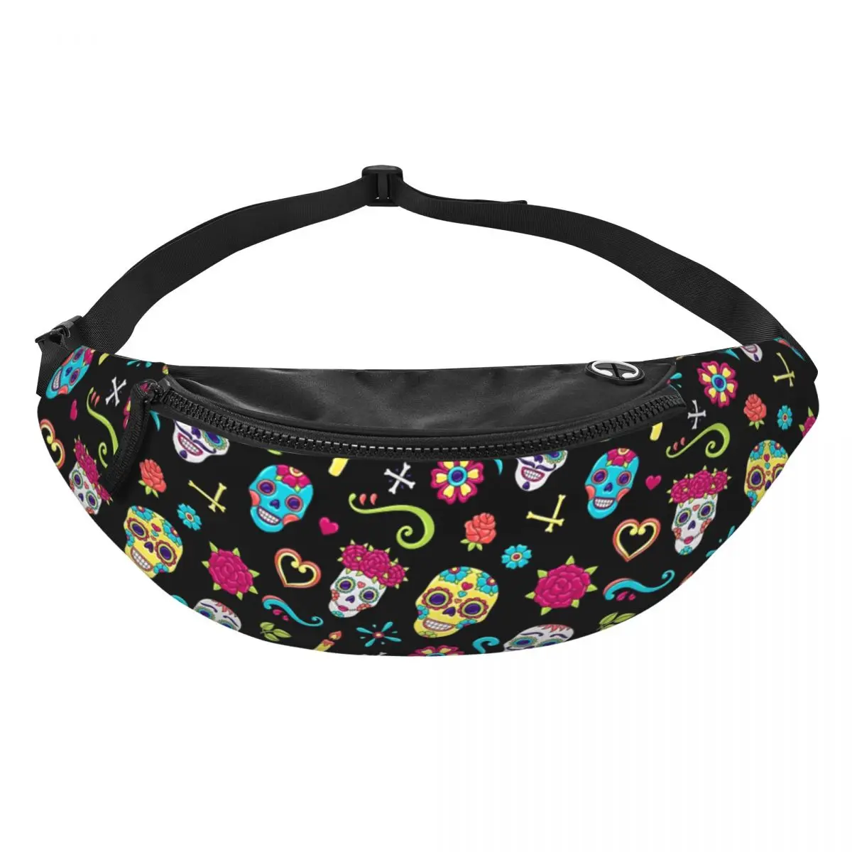 Sugar Skull Pattern Fanny Pack Women Men Custom Mexican Crossbody Waist Bag for Traveling Phone Money Pouch